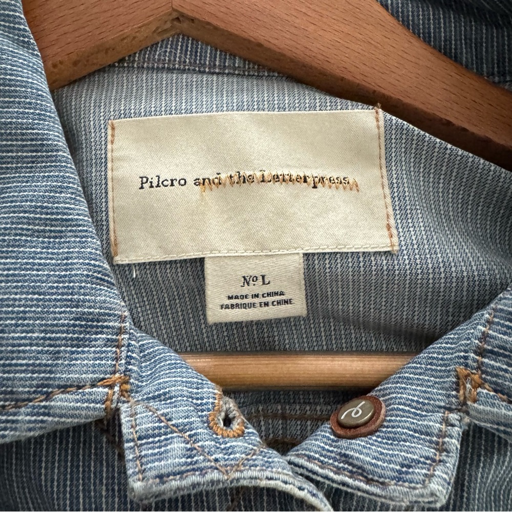 Pilcro And The Letterpress Denim Rail Road Stripe Jacket Jean Jacket Trucker L - Picture 8 of 8